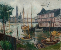 Bassin des yachts à Sainte-Anne, Anvers, Bassin avec barques de pêche (ancien titre), Vue de Hollande (titre inscrit sur le registre d'inventaire)