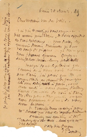 Lettre de Eugène Boudin à Pieter van der Velde, 20 avril 1889