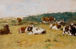 Paysage : étude de sept vaches