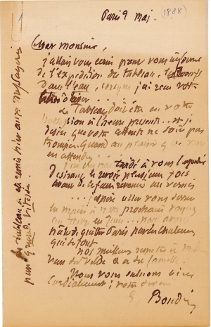 Lettre de Eugène Boudin à Pieter van der Velde, 9 mai 1888