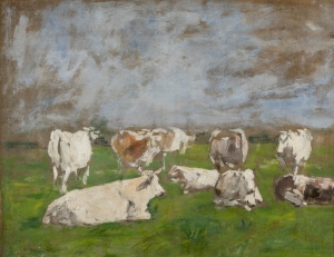 Groupe de huit vaches blanches