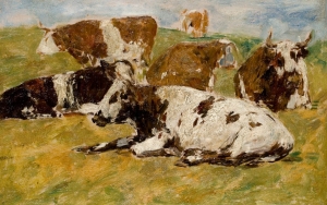 Cinq Vaches, une couchée au premier plan