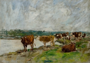 Vaches au bord de l'eau, paysage