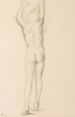 Homme nu de dos hissé sur la pointe des pieds, bras levés (Étude pour « Alexandre et Bucéphale »)